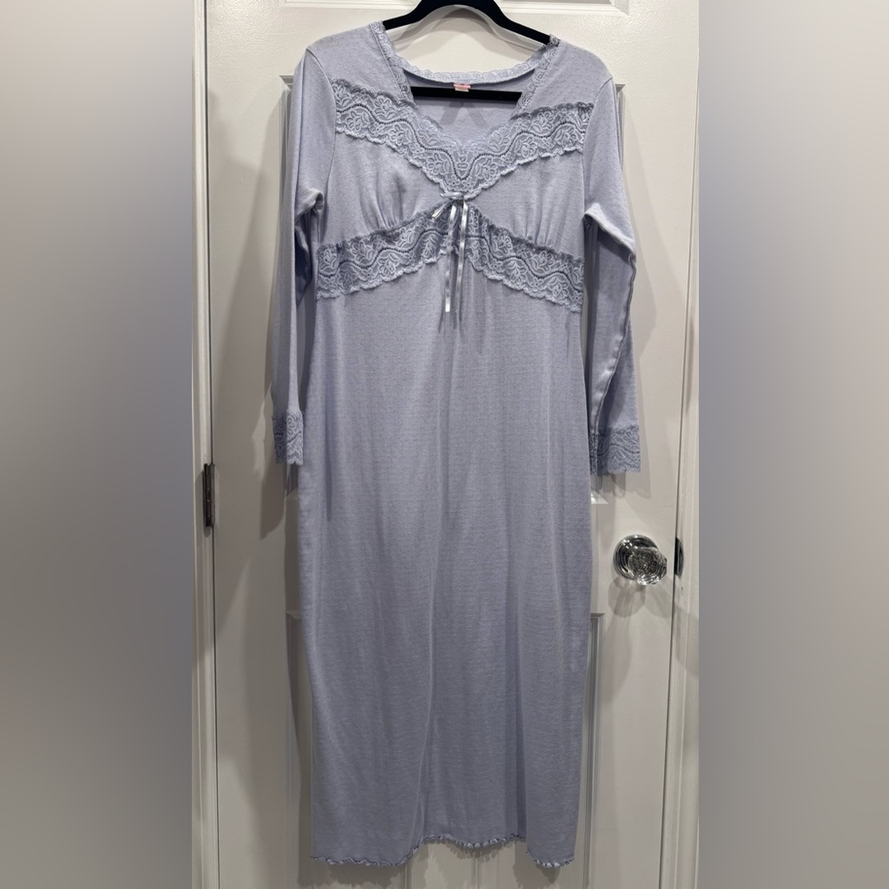 PINKK Lace Trim Robe - Light Blue Vintage